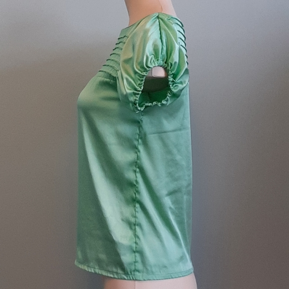 DKNY 100% silk apple green short sleeves top - Picture 3 of 7
